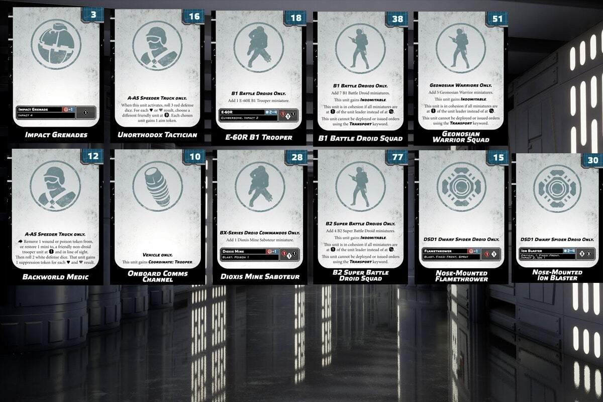 Confederacy of Independent Systems - Star Wars Legion - 2024 Unit Player, Upgrades, & Command Cards - 89 Cards Included
