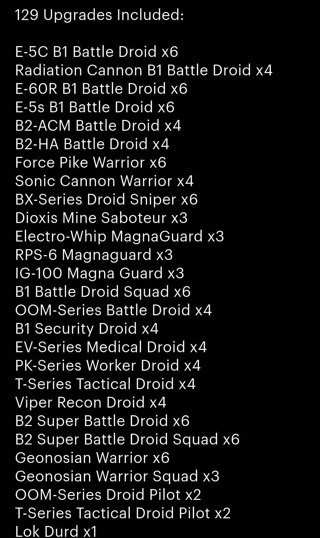 2025 Confederacy of Independent Systems - 182 Cards Included Star Wars Legion - Unit Player, Upgrades, & Command Cards