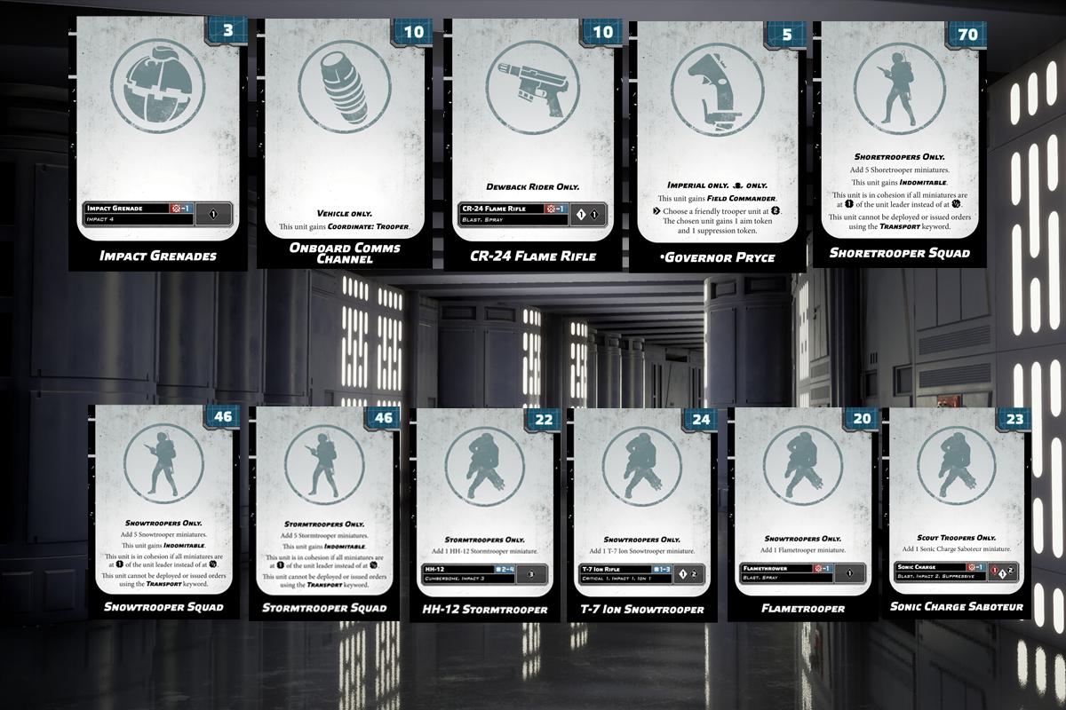 2024 Galactic Empire - 86 Cards - Star Wars Legion - Unit Player, Upgrades, & Command Cards