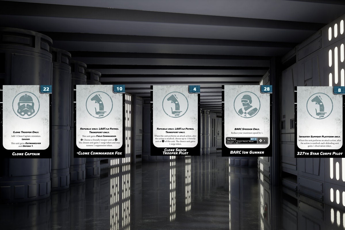 Galactic Republic - Star Wars Legion - 2024 Unit Player, Upgrades, & Command Cards - 99 Cards Included